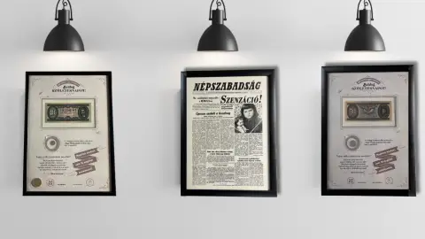 Bankjegy és pénzérme együtt keretben ajándékba, ami abban az évben született amikor az Ünnepelt! 2