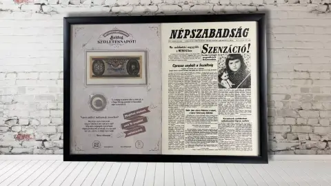 Címlap egyedi cikkel és születéskori pénzekkel hatalmas méretben